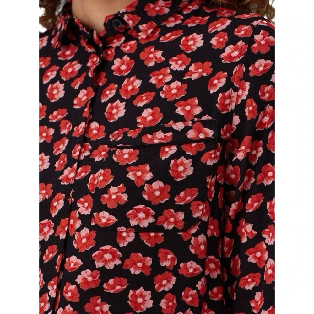 GANNI Floral-Print Button Down Shirt Red Pink Black Size 10 - Picture 5 of 16